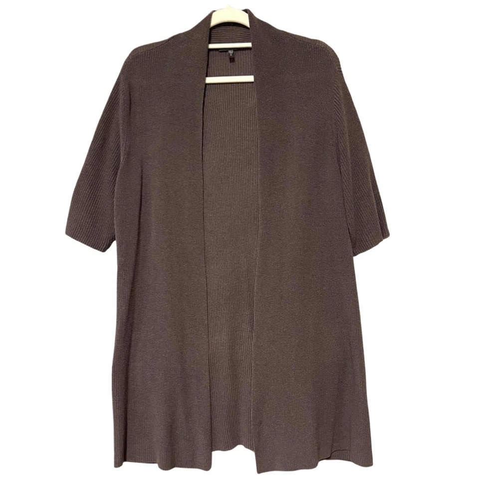 Eileen Fisher silk blend open front long line cardigan, knit sweater - Picture 2 of 7
